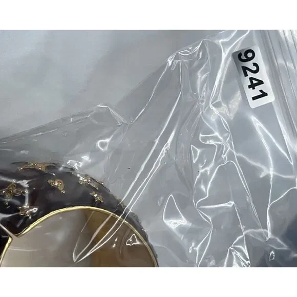 Bronze Enamel Gold & Crystal Kenneth Jay Lane Hearts & Star Bangle Bracelet - Picture 16 of 16